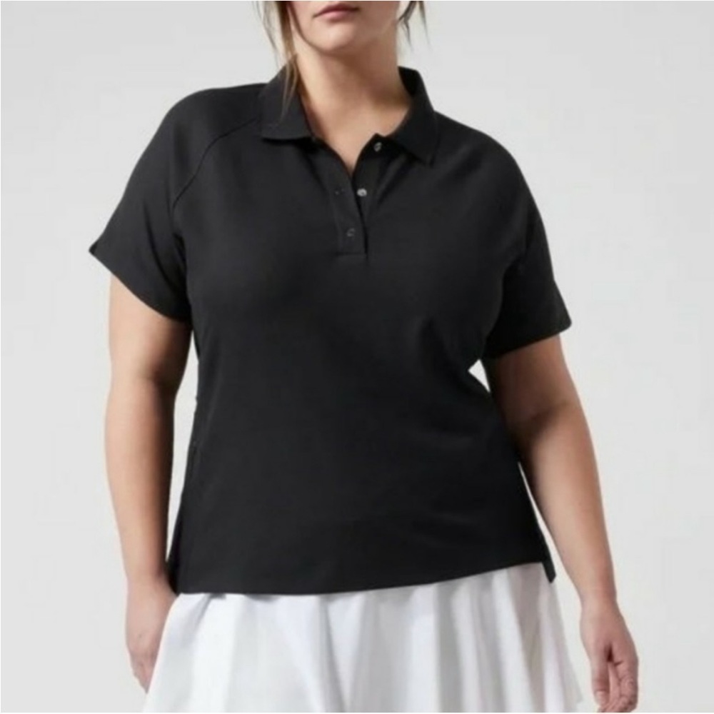 ATHLETA Pique Short Sleeve Polo Black medium